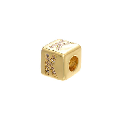 1PCS Gold Color 8x8mm Square A-Z Letter Beads