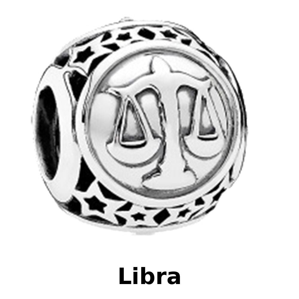 Zodiac Signs Silver Pendora Style Round Spacer Finding for DIY Jewelry Making
