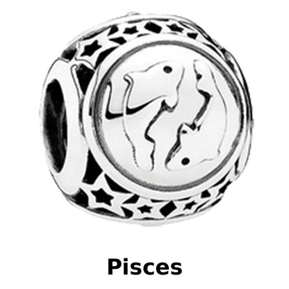 Zodiac Signs Silver Pendora Style Round Spacer Finding for DIY Jewelry Making