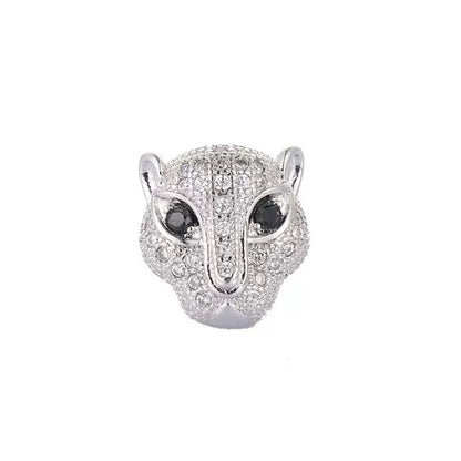 1PCS Brass Cubic Zirconia Leopard Head Beads