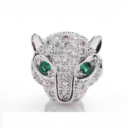 1PCS Brass Cubic Zirconia Leopard Head Beads