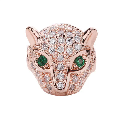 1PCS Brass Cubic Zirconia Leopard Head Beads