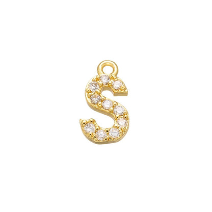 1PCS  Brass Cubic Zirconia 26 Letter Charms Pendants