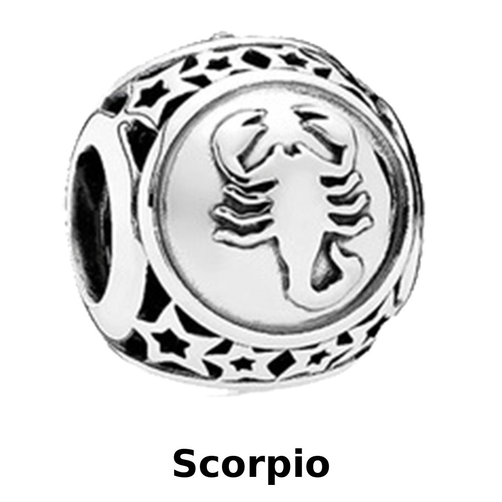 Zodiac Signs Silver Pendora Style Round Spacer Finding for DIY Jewelry Making