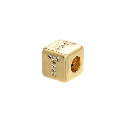 1PCS Gold Color 8x8mm Square A-Z Letter Beads