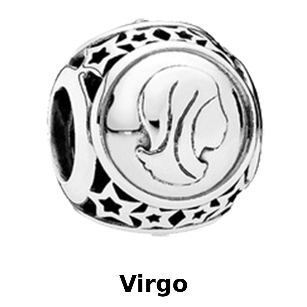 Zodiac Signs Silver Pendora Style Round Spacer Finding for DIY Jewelry Making