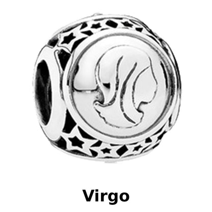 Zodiac Signs Silver Pendora Style Round Spacer Finding for DIY Jewelry Making