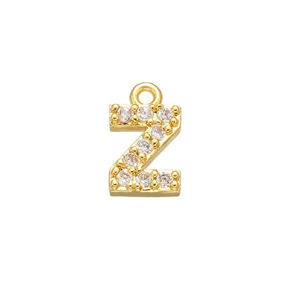 1PCS  Brass Cubic Zirconia 26 Letter Charms Pendants