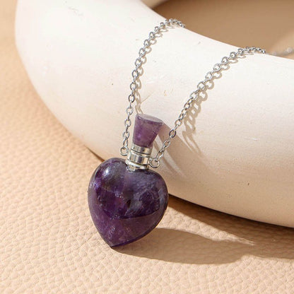 Healing Crystal Heart Shape Perfume Pendant Necklace