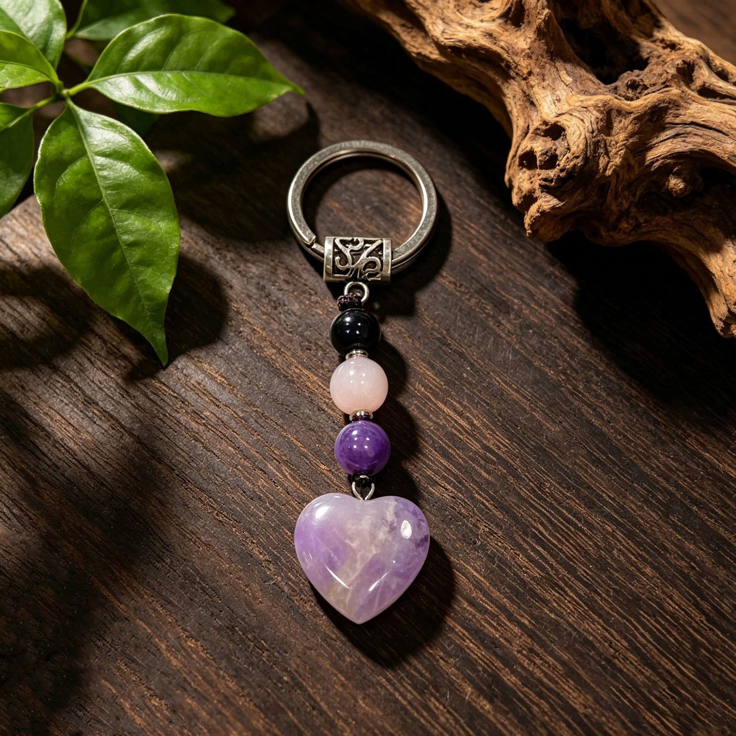 Healing Crystal Heart Shape Keychains Set