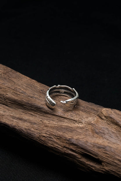 Retro 925 Sterling Silver Open Feather Ring
