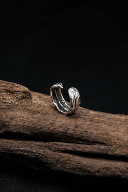 Retro 925 Sterling Silver Open Feather Ring