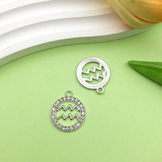 Zodiac Signs Silver Color CZ Charm Finding for DIY Jewelry Making