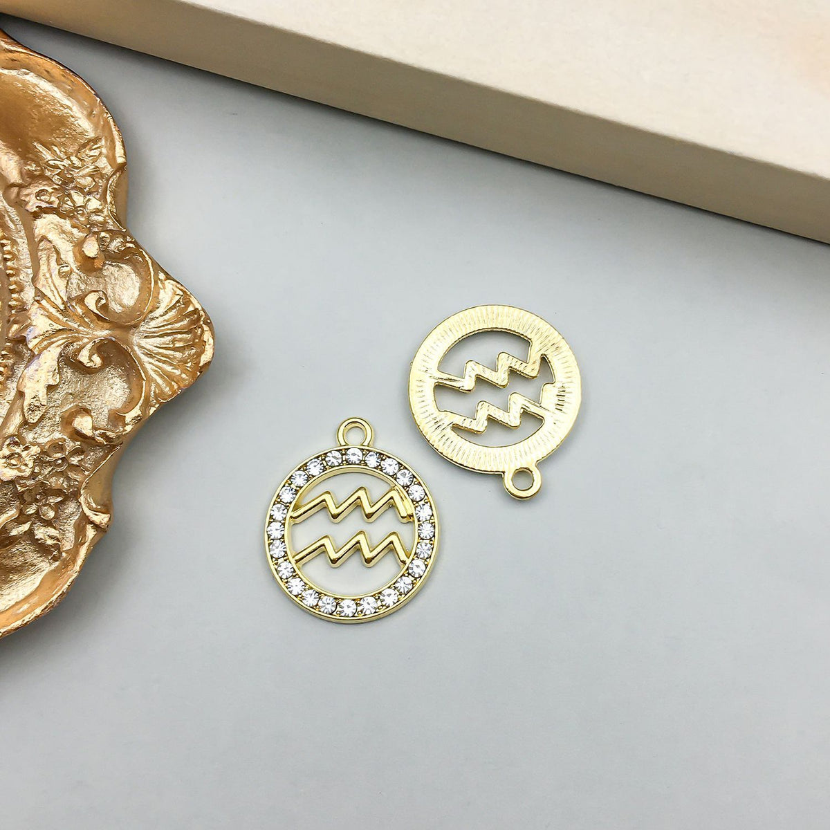 Zodiac Signs Gold CZ Charm Finding for DIY Jewelry Making