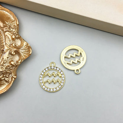 Zodiac Signs Gold CZ Charm Finding for DIY Jewelry Making