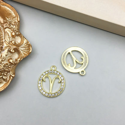 Zodiac Signs Gold CZ Charm Finding for DIY Jewelry Making