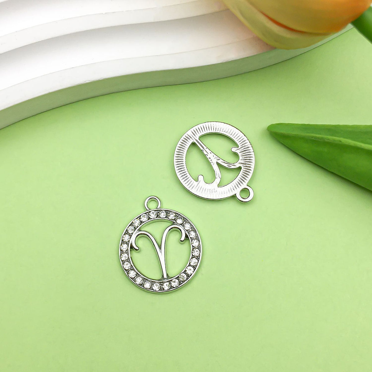 Zodiac Signs Silver Color CZ Charm Finding for DIY Jewelry Making