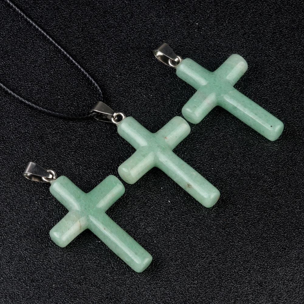 Healing Crystal Cross Shape Pendant Necklace