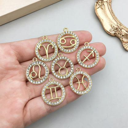 Zodiac Signs Gold CZ Charm Finding for DIY Jewelry Making