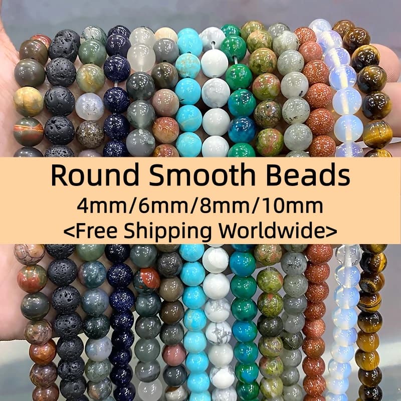 Round Smooth Beads Crystal/Quartz/Jasper/Agate 4mm 6mm 8mm 10mm
