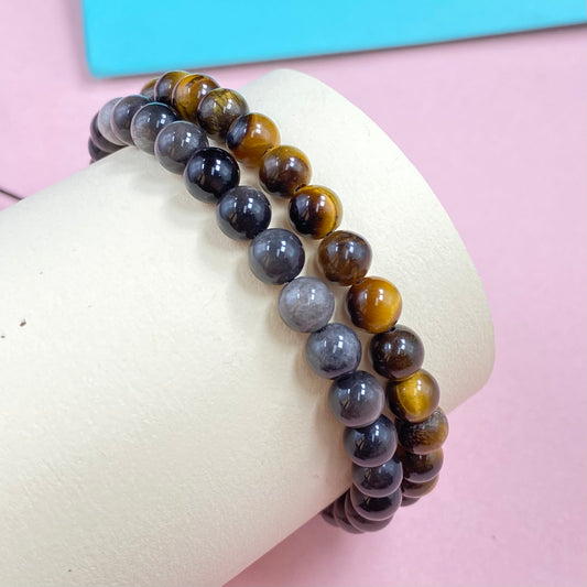 Double Obsidian with Tigers Eye for Protection and Apotropaic Crystal Bracelet