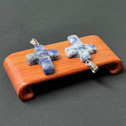 Healing Crystal Flat Cross Shape Pendant Necklace 1PC