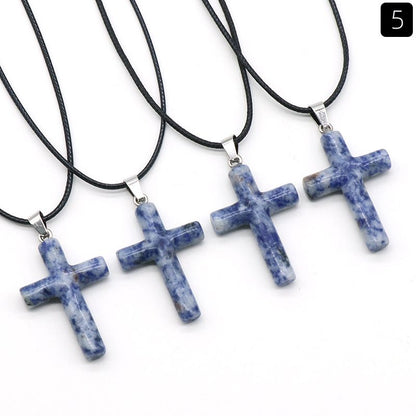 Healing Crystal Cross Shape Pendant Necklace