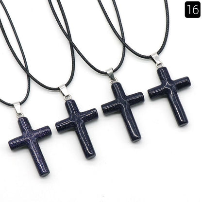 Healing Crystal Cross Shape Pendant Necklace