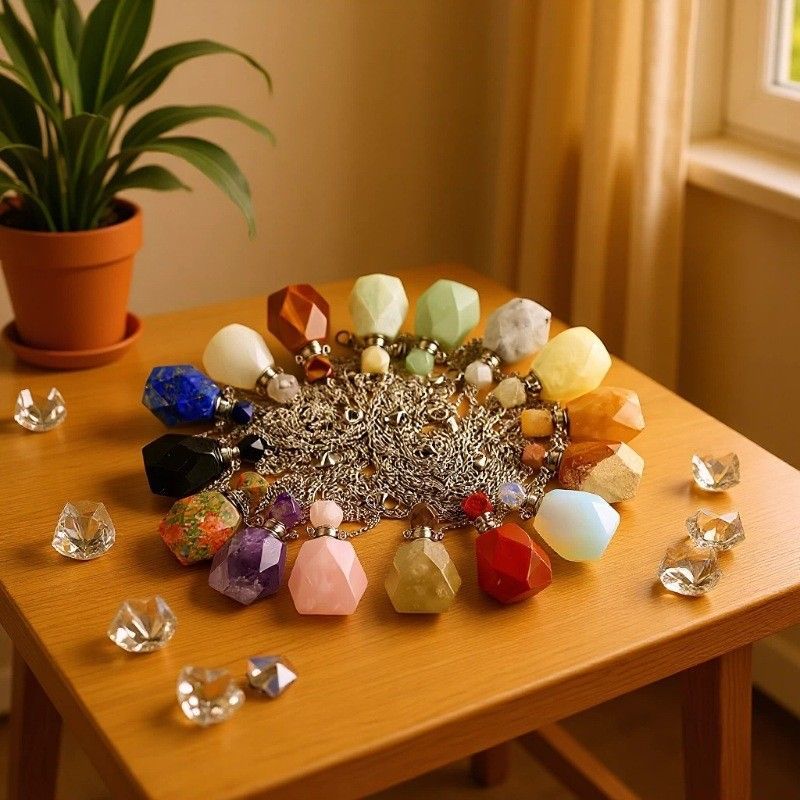 Healing Crystal Freefrom Shape Perfume Pendant Necklace