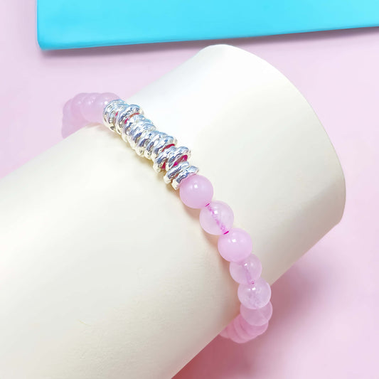 Sterling Silver Pink Rose Quartz Crystal Bracelet for Love and Relationship