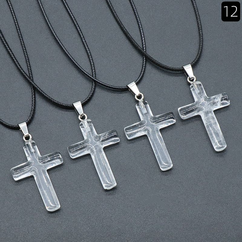 Healing Crystal Cross Shape Pendant Necklace