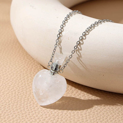 Healing Crystal Heart Shape Perfume Pendant Necklace