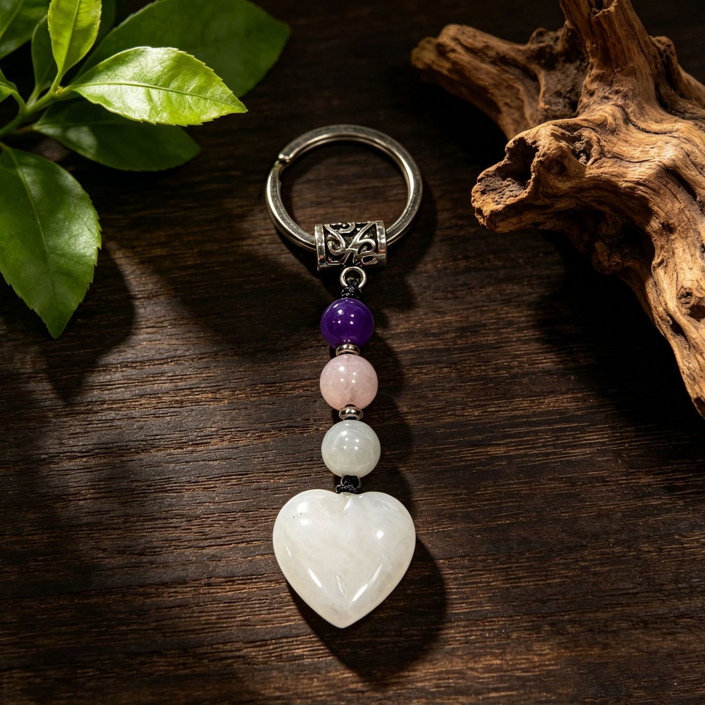 Healing Crystal Heart Shape Keychains Set