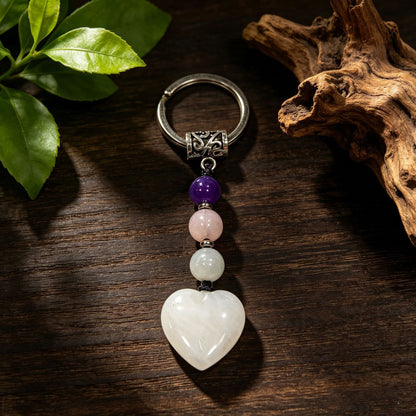 Healing Crystal Heart Shape Keychains Set