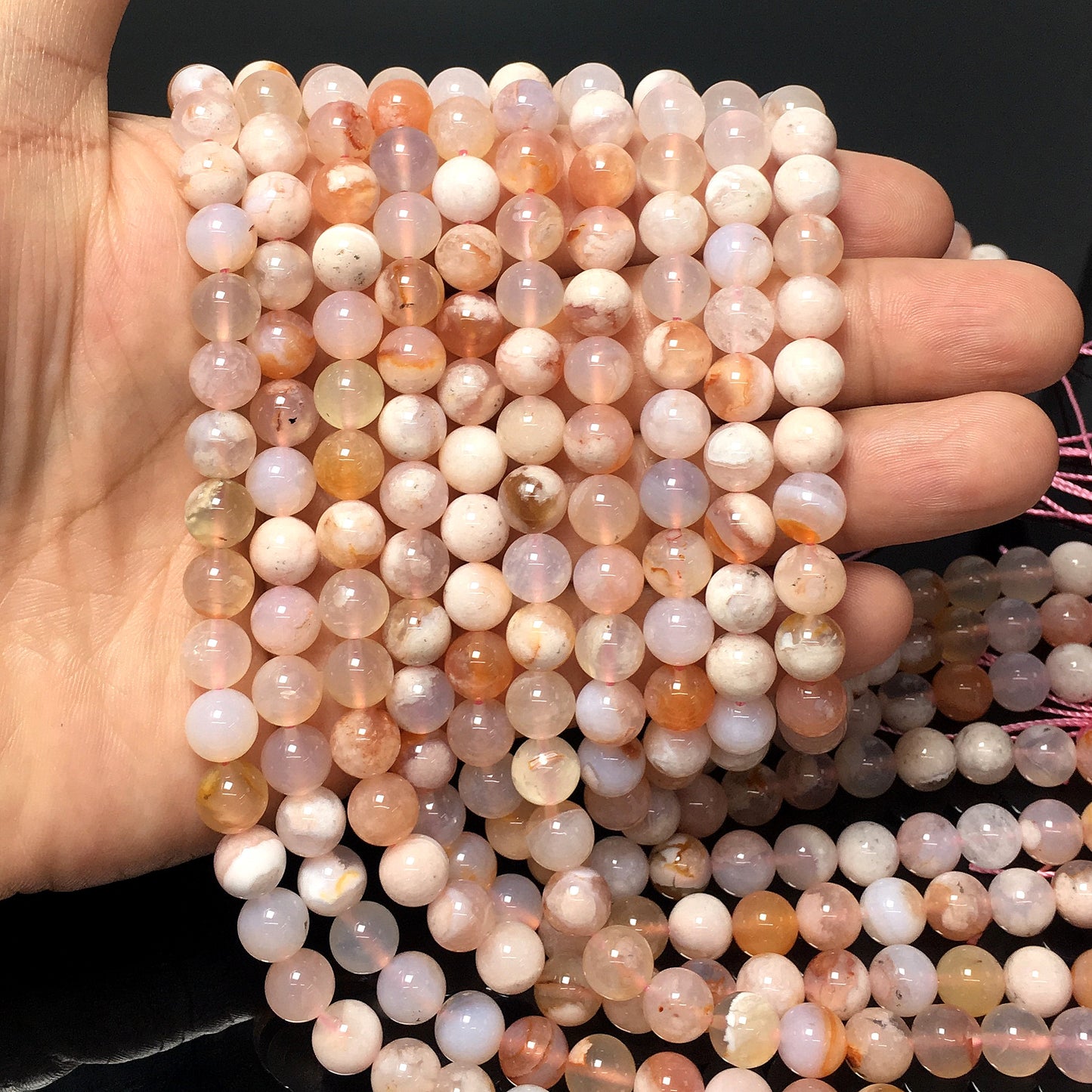 Higher Quality Cherry Blossom Agate Round Beads