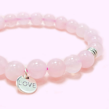 Natural Pink Rose Quartz Crystal Bracelet for Love and Relationship