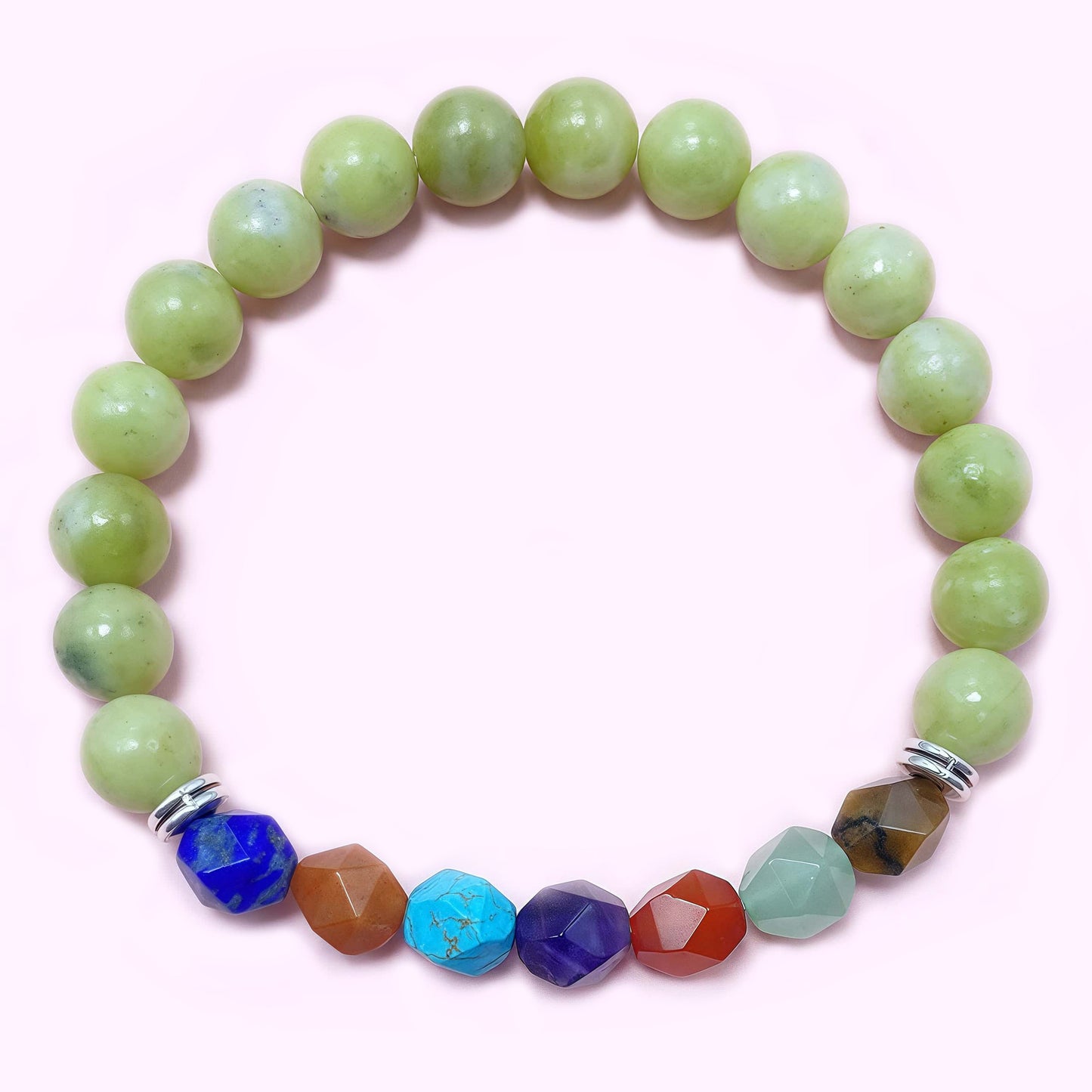 Green Jade Seven Chakra Crystal Bracelet