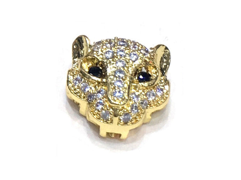1PCS Leopard Head Beads Brass Cubic Zirconia