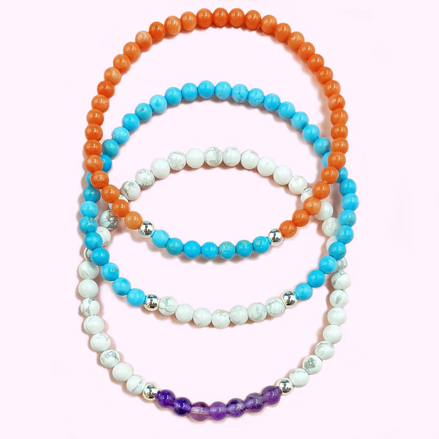 Triple Coral Crystal Bracelet for Focus and Concentration