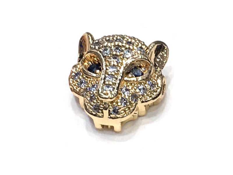 1PCS Leopard Head Beads Brass Cubic Zirconia