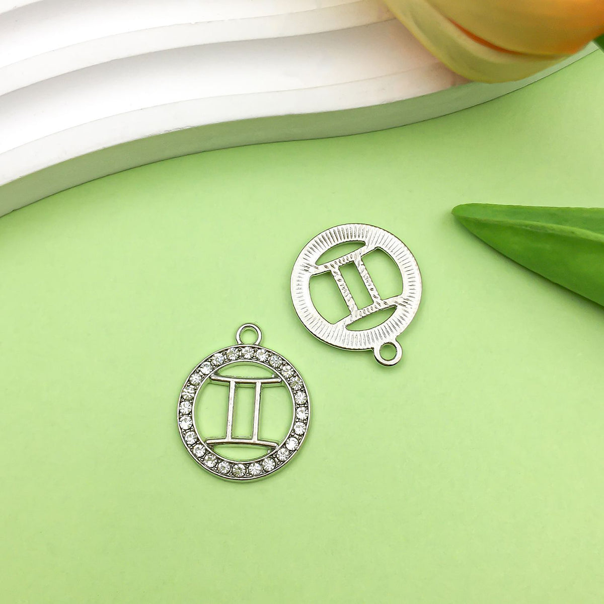 Zodiac Signs Silver Color CZ Charm Finding for DIY Jewelry Making