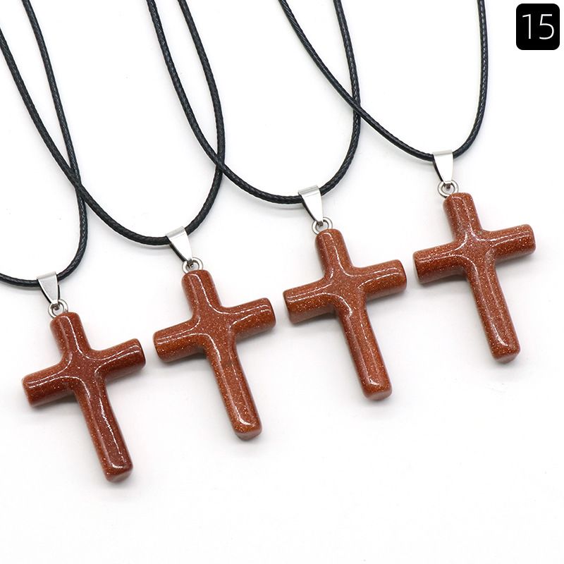 Healing Crystal Cross Shape Pendant Necklace