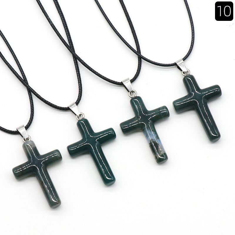 Healing Crystal Cross Shape Pendant Necklace