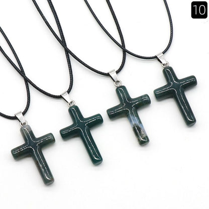 Healing Crystal Cross Shape Pendant Necklace
