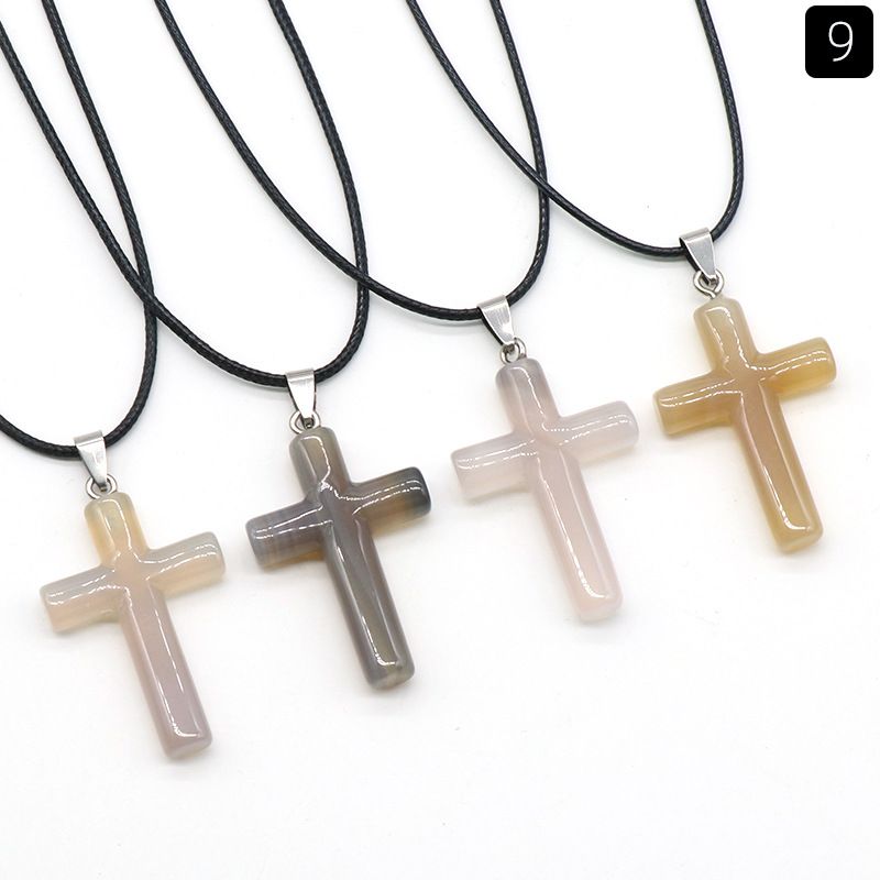 Healing Crystal Cross Shape Pendant Necklace