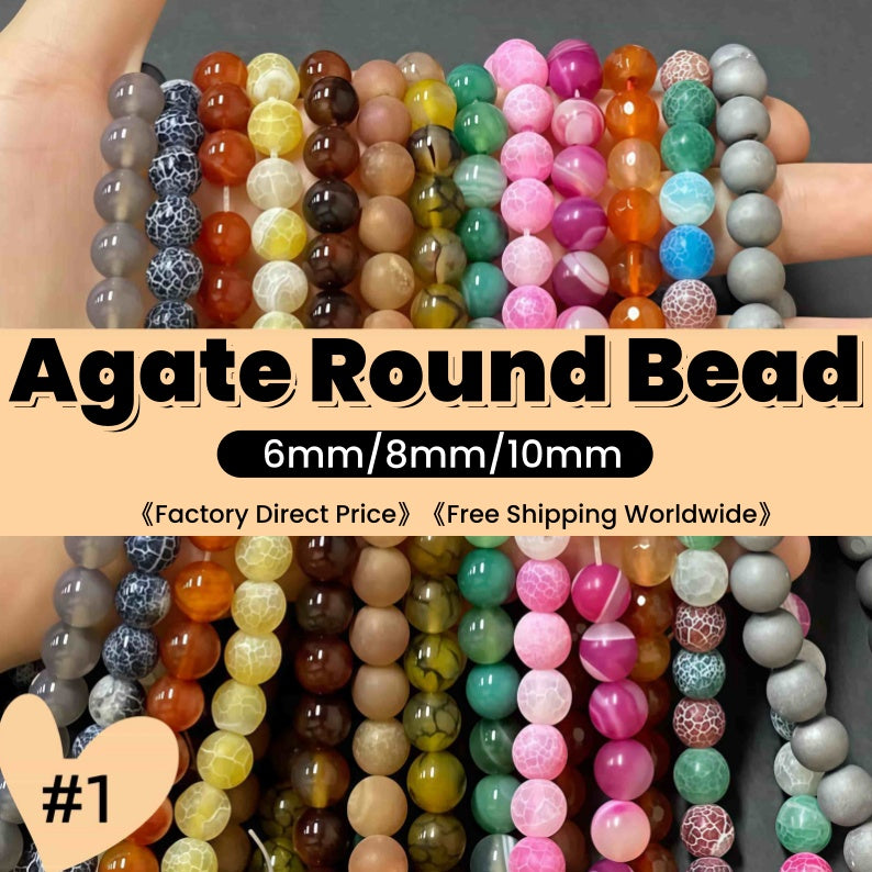 #1 Round Agate Beads 6mm/8mm/10mm/12mm