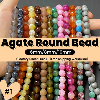#1 Round Agate Beads 6mm/8mm/10mm/12mm