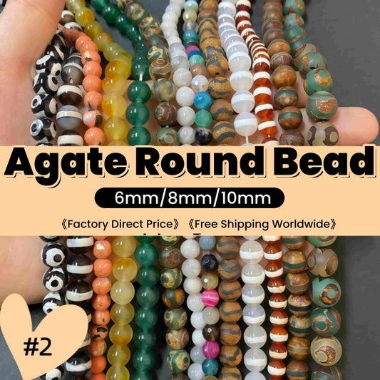#2 Round Aagte Beads 6mm/8mm/10mm