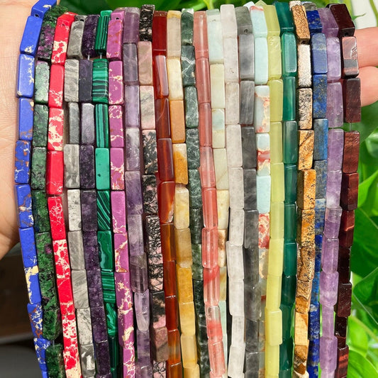 Natural Tube Pipe Shape Stone Beads Faceted Rectangle Gemstone Loose Spacer Energy Healing Stone for DIY Jewelry Making 4x13mm Square Tube