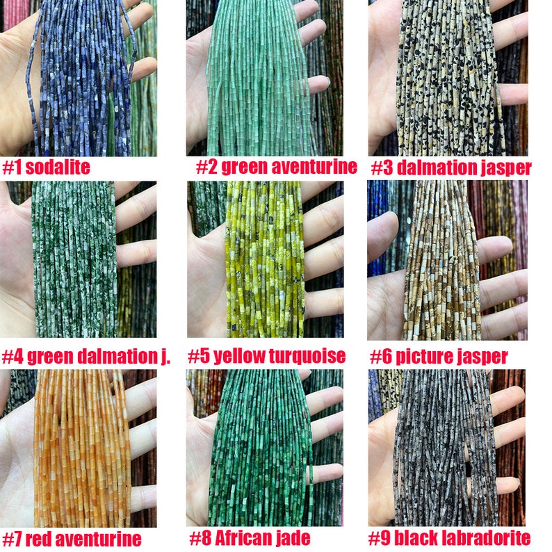 Natural Tube Pipe Shape Stone Beads Healing Energy Gemstone Loose Beads Stone Spacer Beads for DIY Jewelry Making 2x4mm Gemstone Round Tube